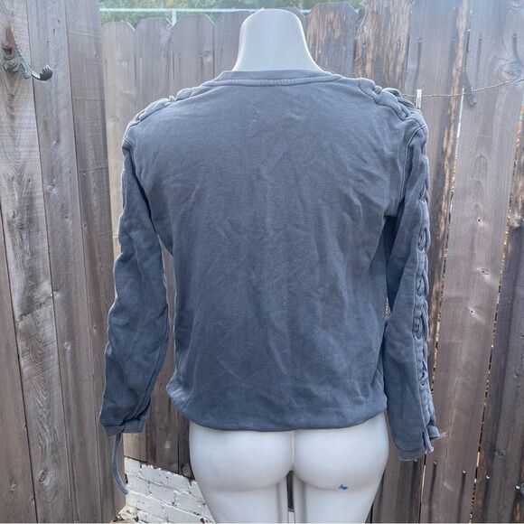 RtA Gray Braided Sleeve Detail Crew Neck Cotton Sweatshirt size XS - Picture 7 of 11
